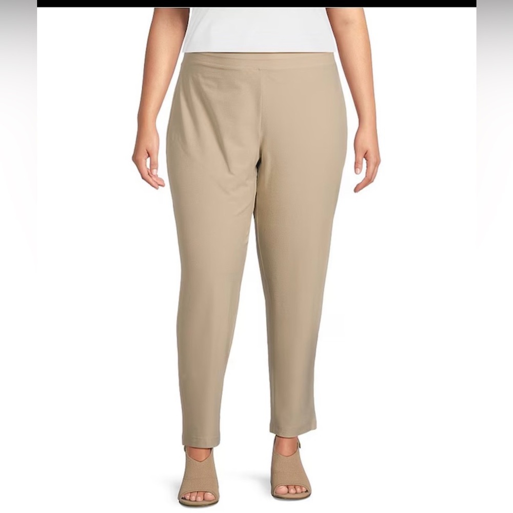 Eileen Fisher cotton stretch size large pull on Slim Ankle Pants Oat tan NWT